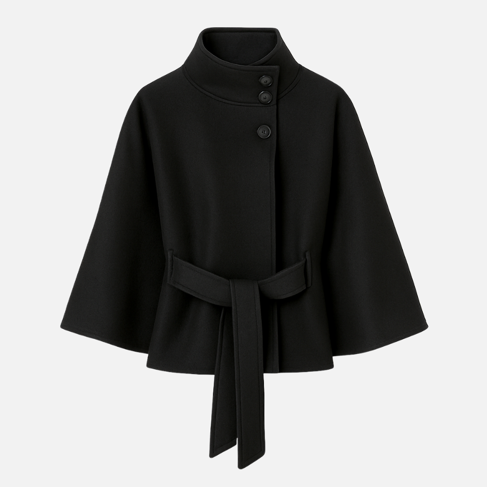 Noir Belted Cape Coat